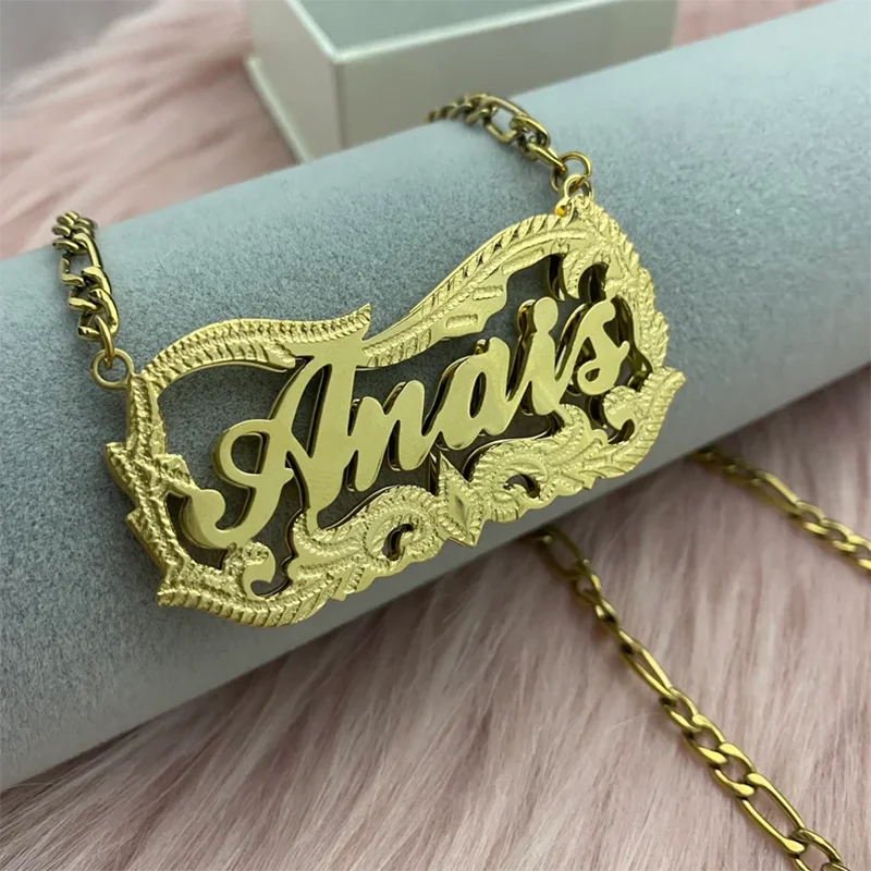 

DHQH New Customized Letter Double-layer Name Necklace Personalized Name 3D Nameplate Necklace Men's Personalized Gift For Him ﻿