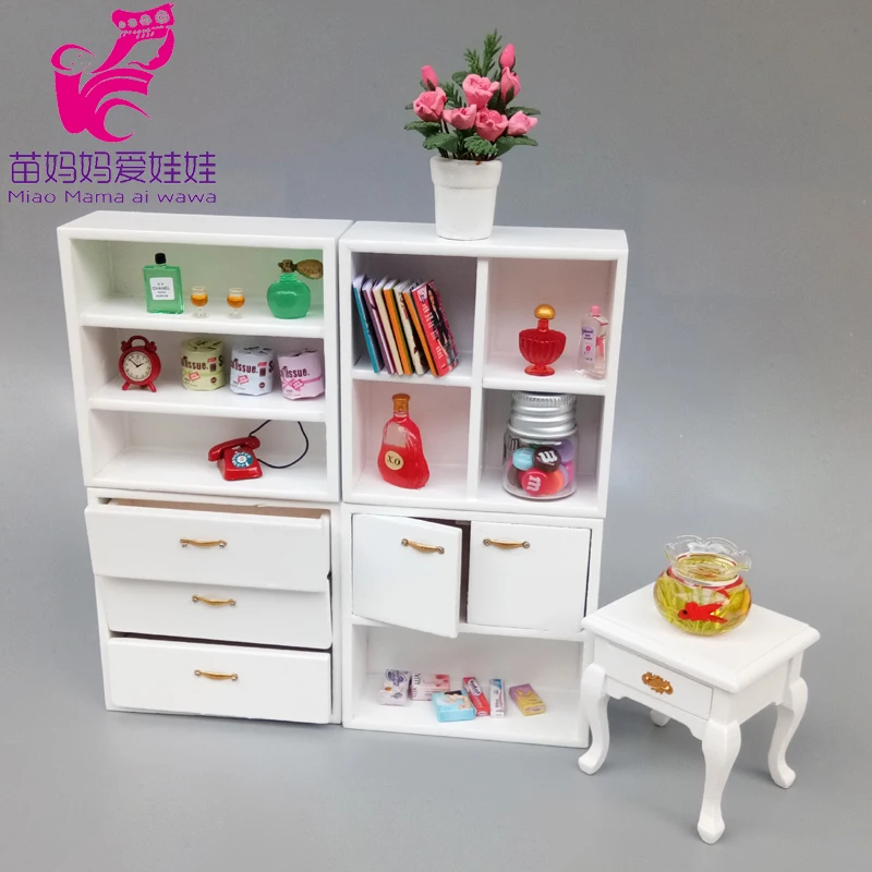 1/12 Doll House Mini Book Room Living Room Furniture Accessories Bookcase Display  European Style Cabinet with Windows