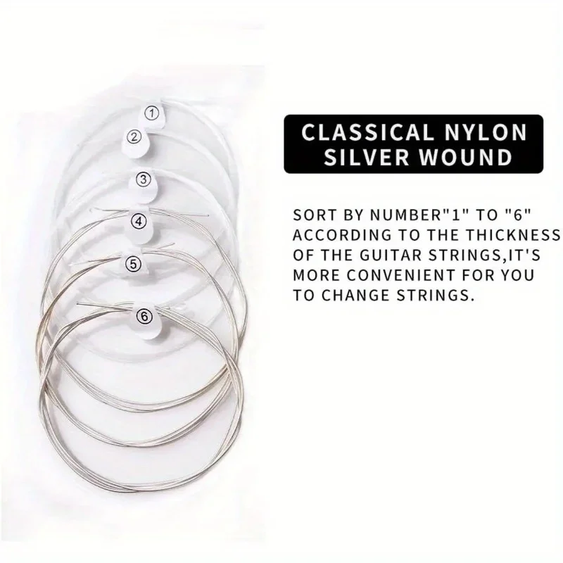 6Pcs Classical Guitar Strings Set Plating Super Light Classic Guitar Clear Nylon Silver Strings Silver Plated Copper