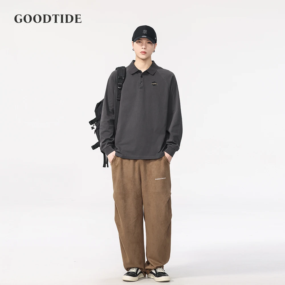 Fashion Men's American Retro Polo Shirt 2025 Spring and Autumn New Lapel Loose Casual Long Sleeve Top Pullover