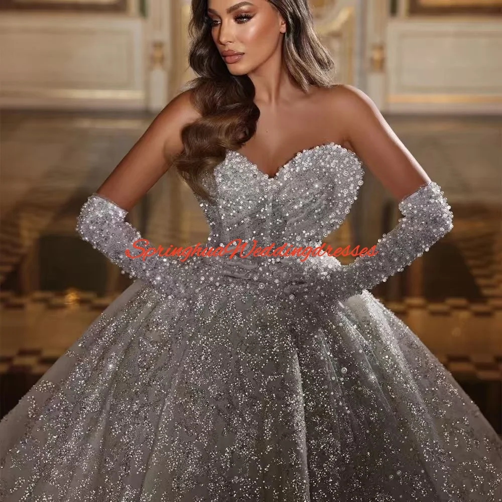 Personnaliser romantique chérie cou Robe De mariée brillant paillettes perle Robe De mariée De luxe Robe De bal Robe De mariée Robe De Novia