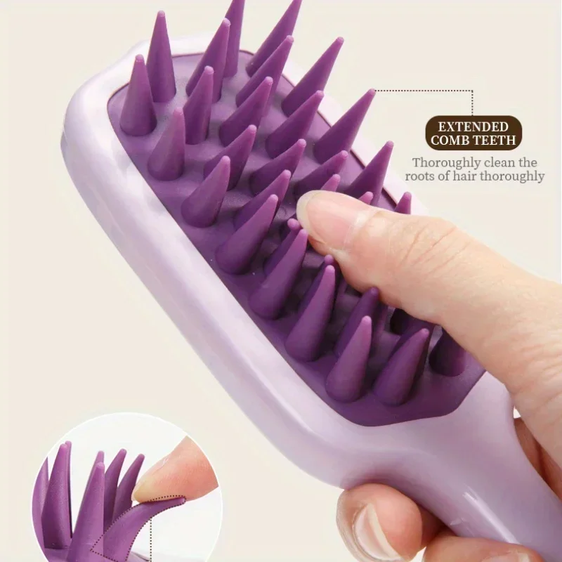 1PCS Silicone Shampoo Brush with ABS Plastic Handle Scalp Massage Hair Washing Comb Extended Plastic Comb for Normal Hair Care