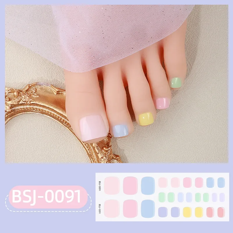 26Tips Gel Toe Nails Stickers Semi Curing Jump Colour Nail Decals Pure Toe Gel Sticker Nail Oil Foil Foot Nail Art Decor