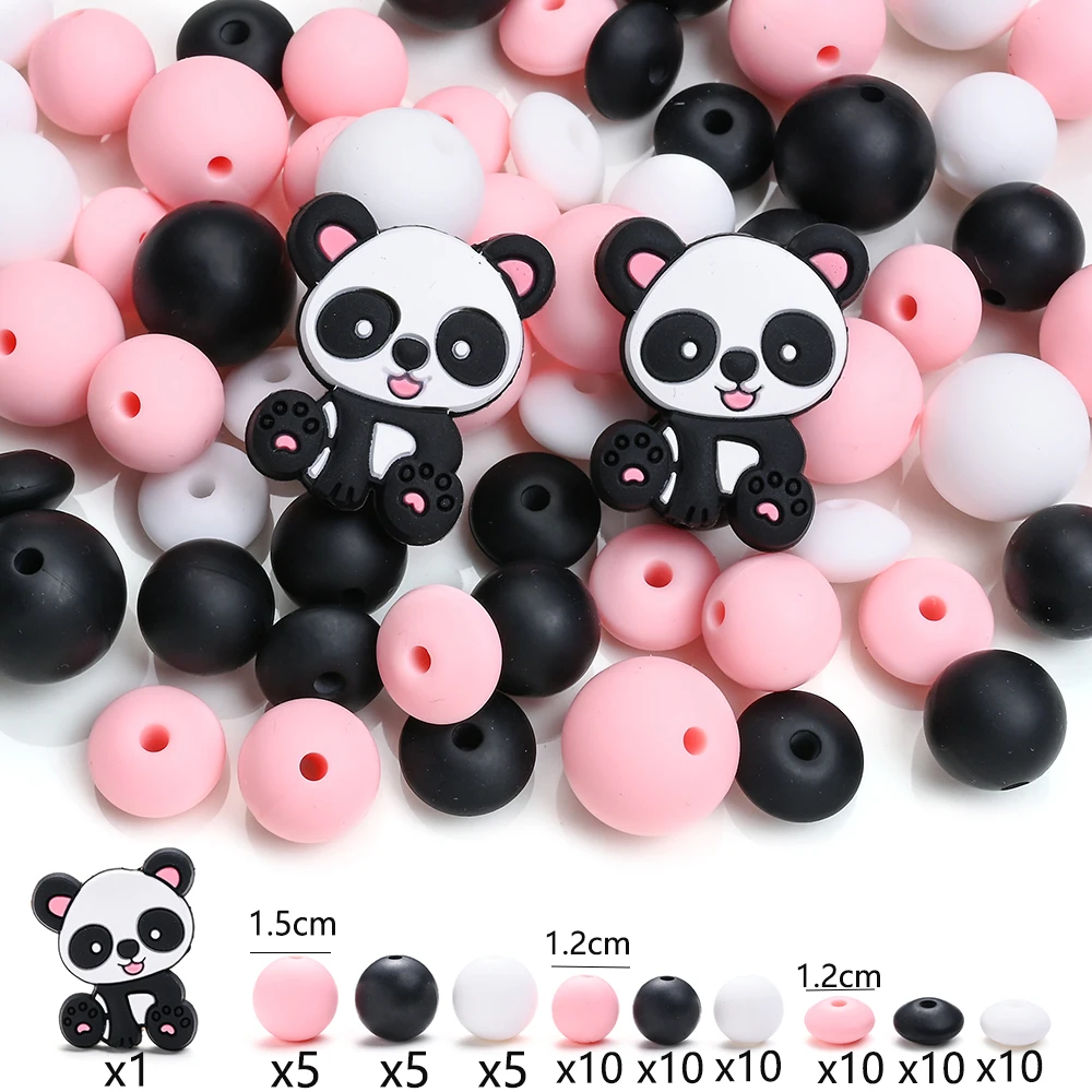 76 Pz Nuovo Cartone Animato Panda Bambino Silicone Massaggiagengive Perline FAI DA TE Infantile Da Masticare Allattamento Massaggiagengive Merci Giocattolo Ciuccio Catena Che Fanno Accessori