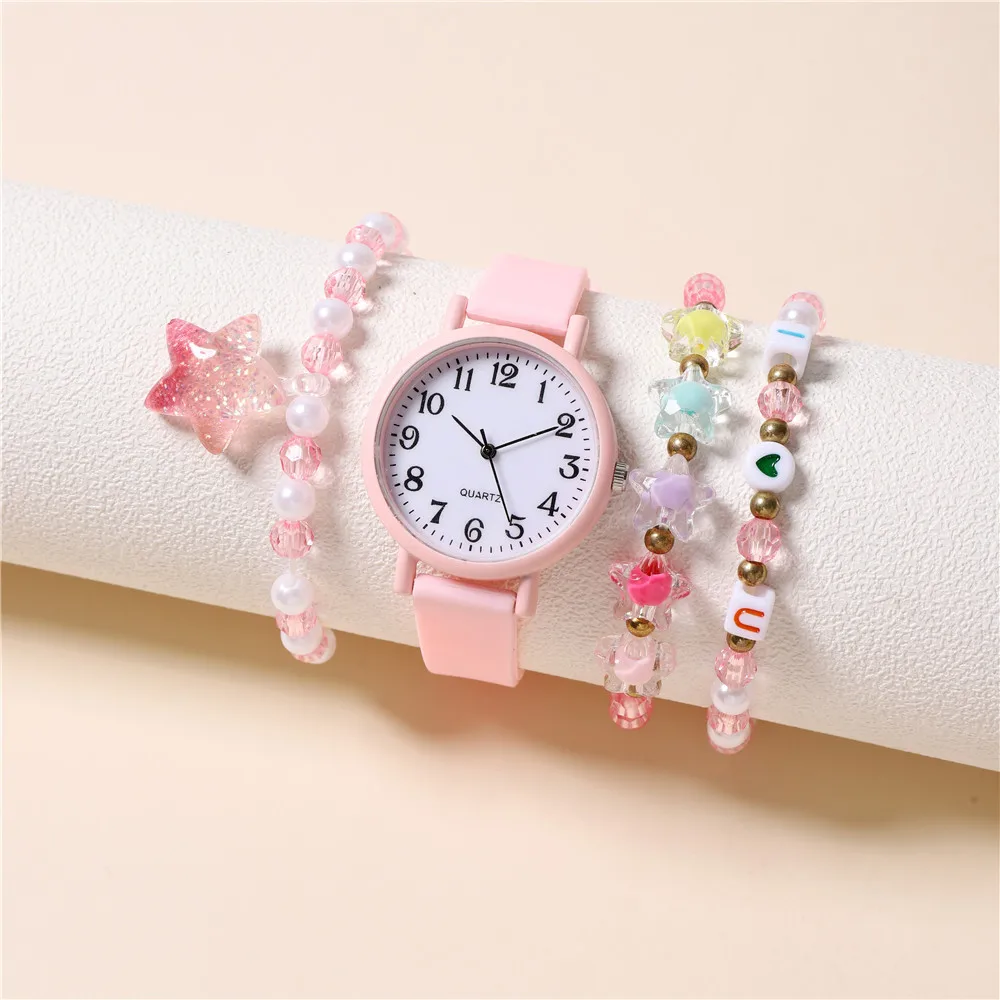 4pcs/set fashion trendy candy color silicone band quartz students watch