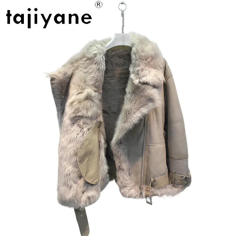 TAJIYANE Зимняя женская шуба из натуральной овчины Тосканы, пальто из натурального меха, оверсайз, байкерская меховая куртка, уличная одежда, верхняя одежда