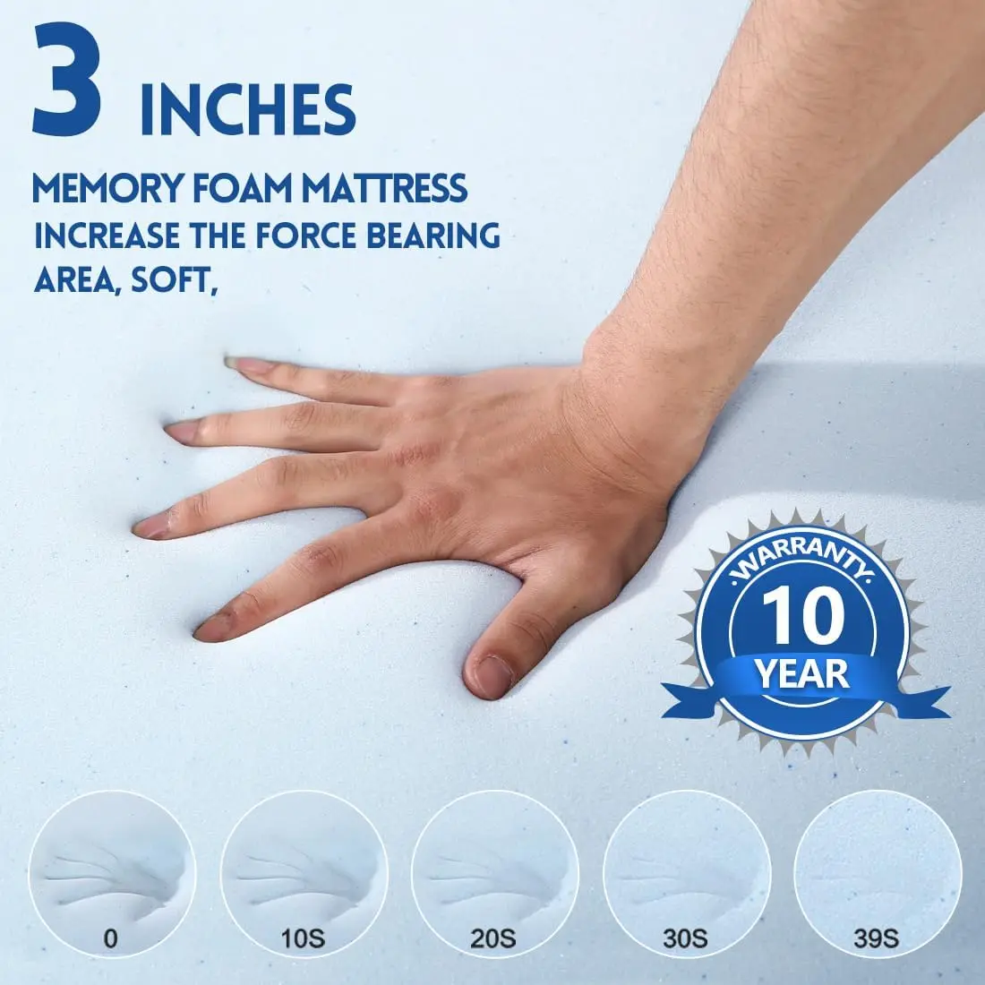 3 Inch Cooling Gel Memory Foam Mattress Topper Queen Size, with Removable Soft Cover, Comfort Body Support & Pressure Relief