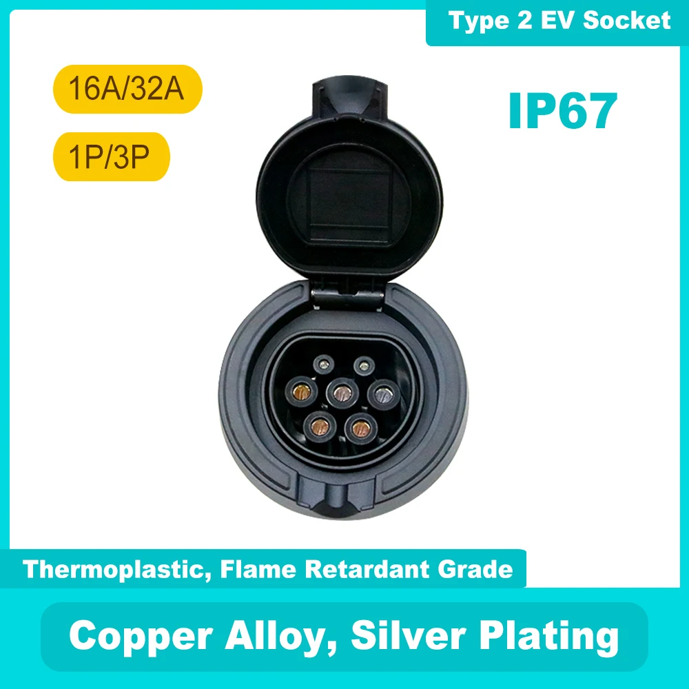 

EV Charging Adapter Station Socket 32A 22KW Type 2 IEC 62169-2 Europe Standar Female Connector Outlet Contact With Home Charger