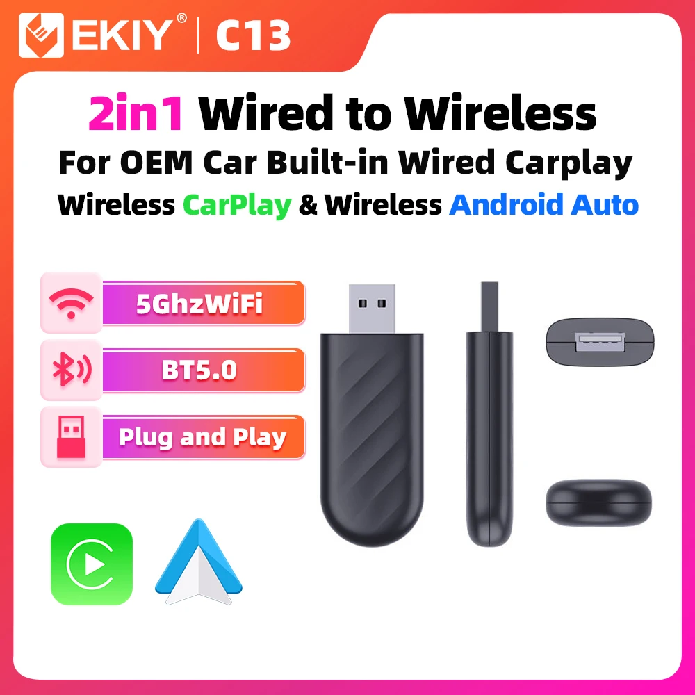 EKIY AI TV Box Car Intelligent Systems For Car With Wired CarPlay 2in1 Wireless CarPlay Dongle Wireless Android Auto Adapter