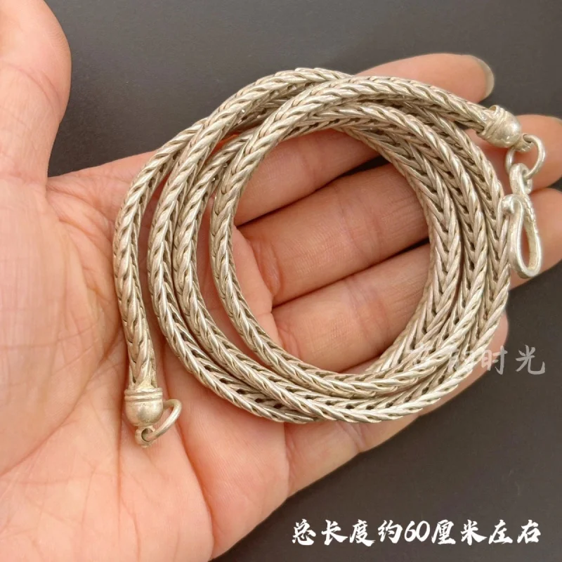 【Light-resistant material】Antique Miscellaneous Collection Silver Tibetan Silver Necklace Elegant and Solemn Correct shape Elega