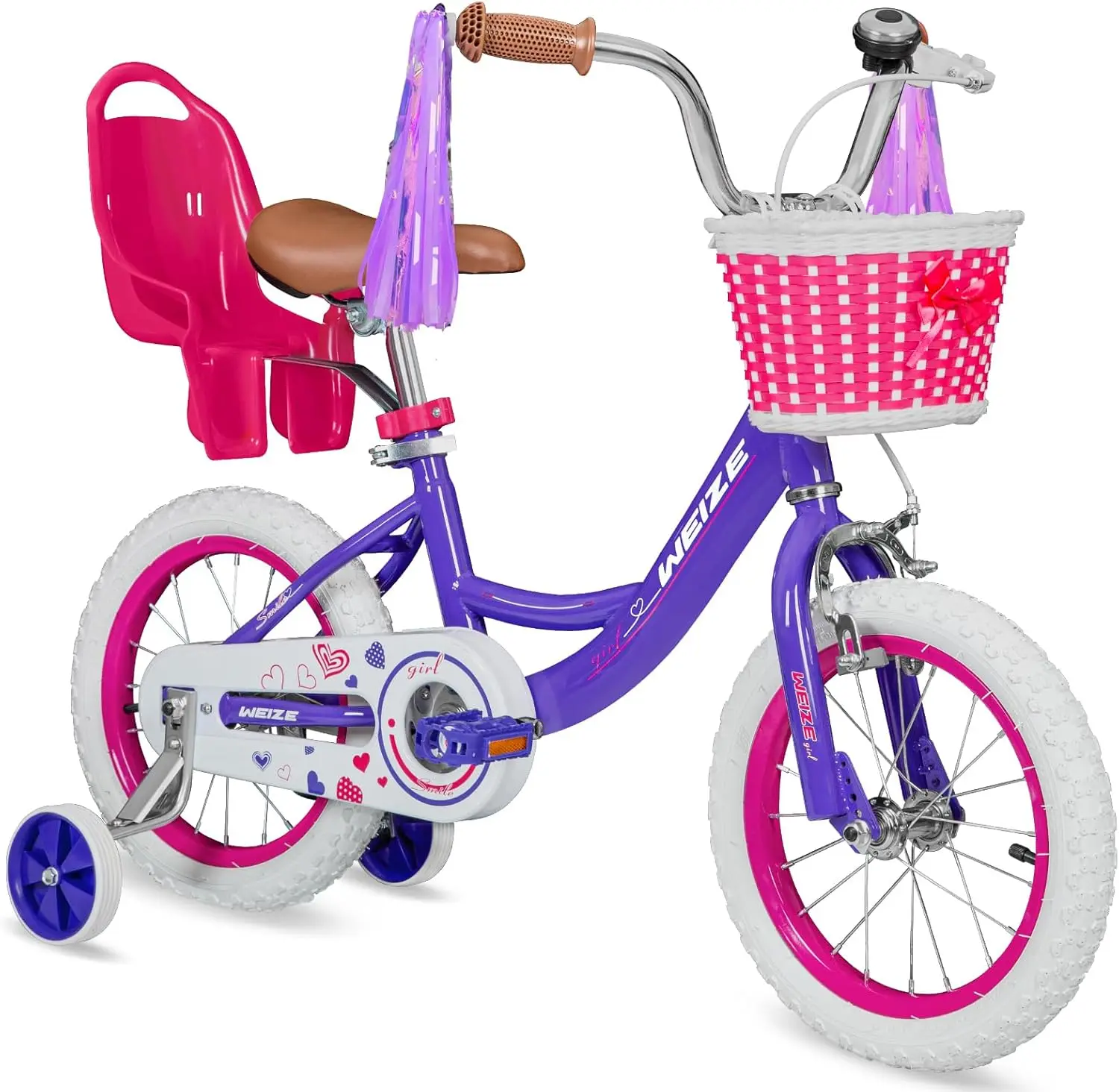 Girls Bike for 3-12 Years Old Kids, 14 16 20 Inch Kids Bike with Training Wheels, Streamers, Basket and Doll Seat, Children Bicy