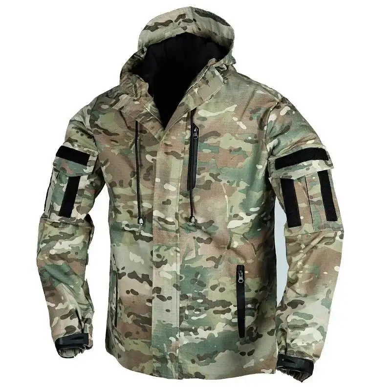 

Mens Airsoft Hunting Tactical Jacket Waterproof Multiple Pockets Camouflage Jackets Hiking Windproof Hooded Long Coat