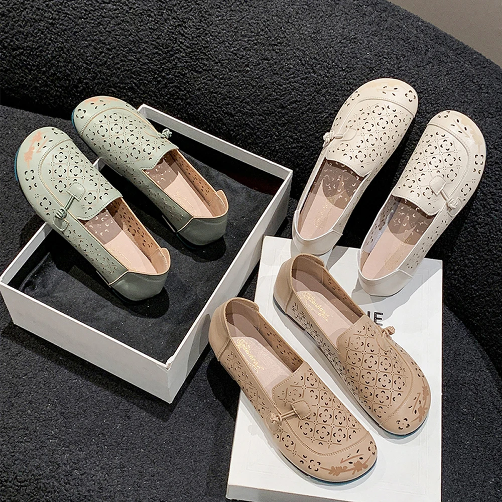 

Удобная женская повседневная обувь на плоской подошве, лето 2025, новый стиль, обувь для мам на мягкой подошве с вырезами, материал полиэстера