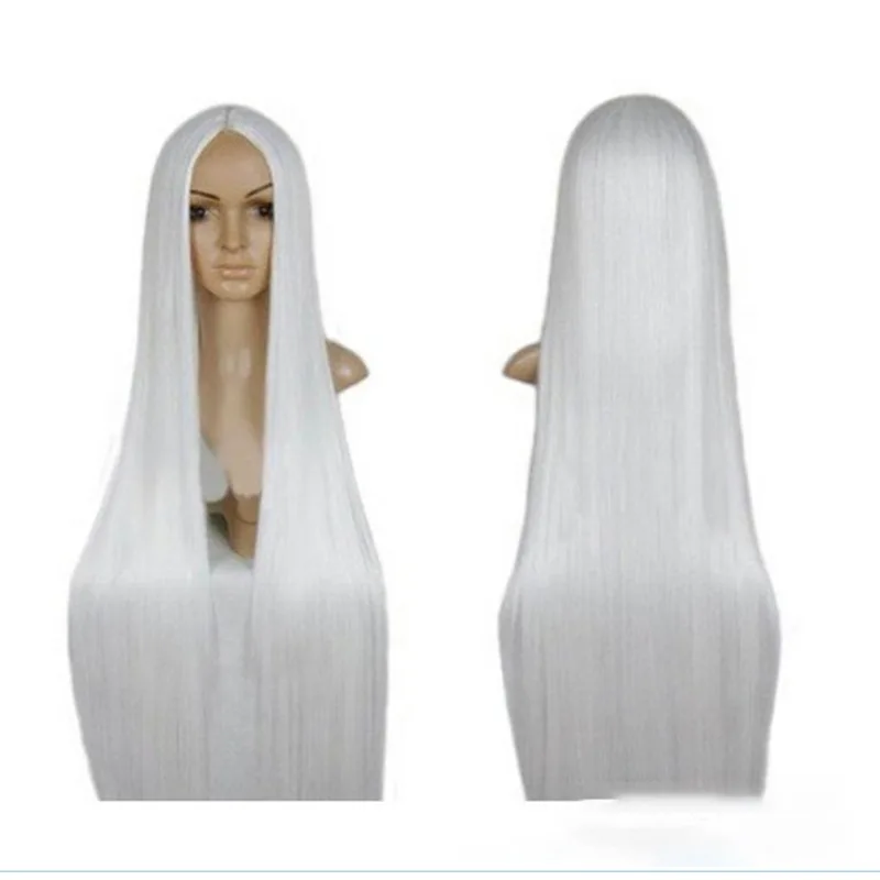 Peruka 100 cm z ludzkich włosów, czarno-biała, prosta, z włókna wysokotemperaturowego, do klubu nocnego, na spotkania, festiwale, imprezy, do noszenia na co dzień, pełna peruka.