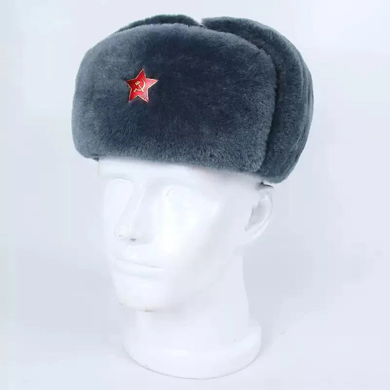 High-Precision Replica Soviet Russian Ushanka Cotton Hat M69 Red Army Star Gray Winter Hat with Lined Fleece