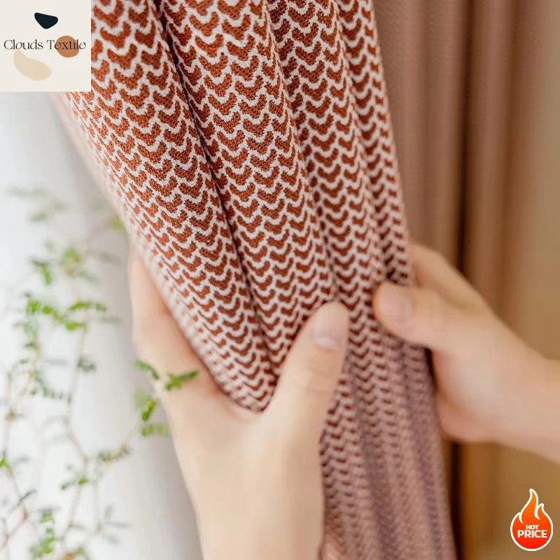 

Blackout Chenille Curtains for Living Dining Room Bedroom Weave Jacquard Fabric Date Red Light Luxury Retro Shaped Living Room