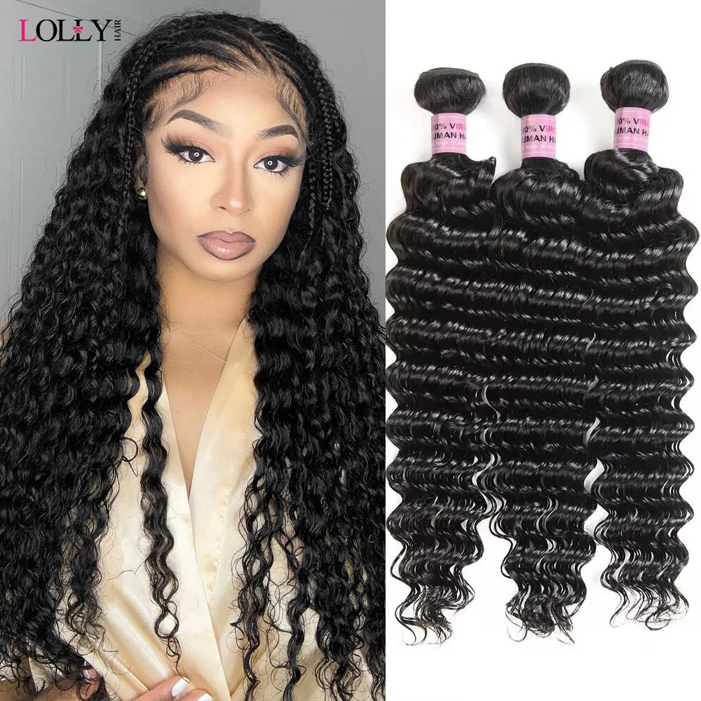 

Lolly Deep Wave Bundles 1/3/4 PCS Bundles Human Hair Brazilian Hair Weave For Black Women 8-30"Remy Hair Extensions