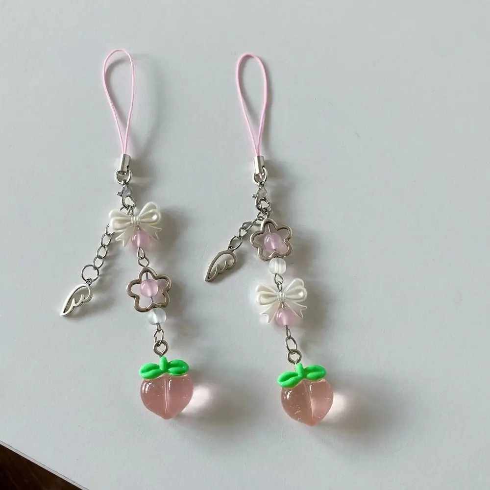 

Sweet Y2K Strawberry Phone Lanyard Beaded Pendant Fruits Phone Chain Pink Red Transparent Phone Strap Charm Cellphone Keychain