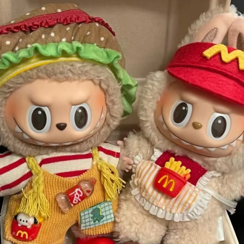 For Labubu/Roo Mouse/Cool Fish 15 17CM Doll Fast Food French Fries Hamburgers Fahsion Coffee Apron Cosplay Clothing Accessories