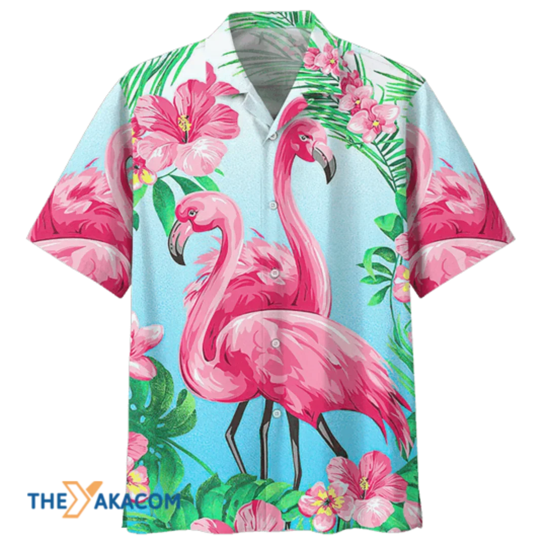 

Red Flamingo With Hibiscus Flowers Hawaii Hawaiian Men and Women Shirt