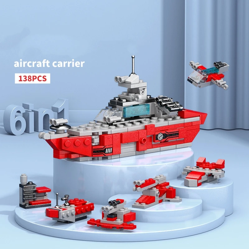 6IN1 Warship Tank City Building Blocks Engineering Car Truck Police Helicopter Bricks Fire Fighting Brick Set Toys for Children