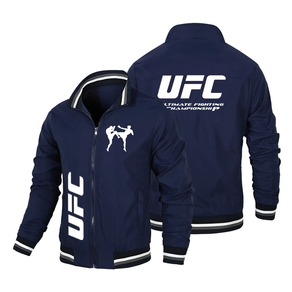 

Мужская куртка на молнии с длинными рукавами, мотоциклетный кардиган с воротником-стойкой и принтом UFC на весну и осень, модная велосипедная куртка