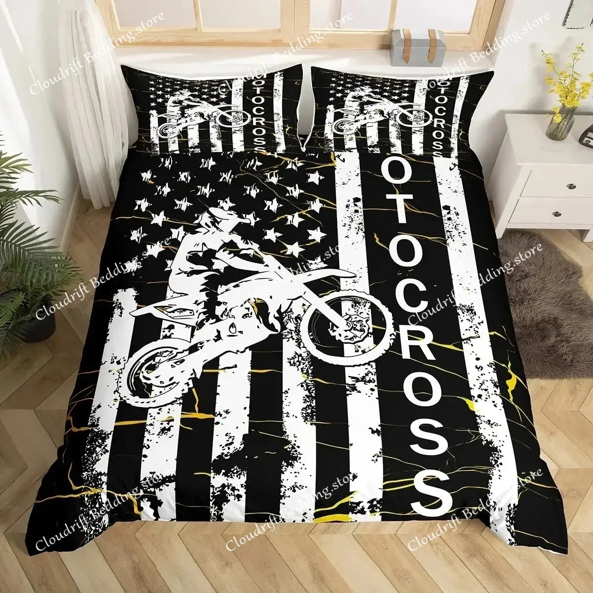 

Dirt Bike Duvet Cover Set,Sports Biker Motocross Racing Moves Theme Bedding Sets,Youth Cool Teen Boys Comforter Cover Set026