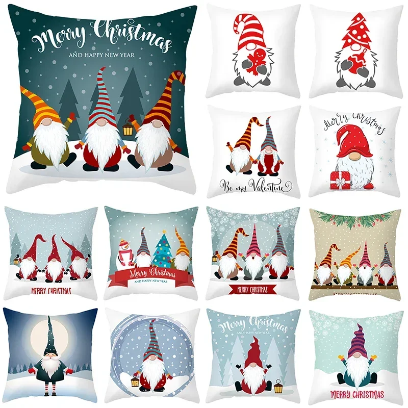 

Christmas Cushion Cover Gnome Santa Sleigh Sofa Pillow Ornament Navidad Customizable