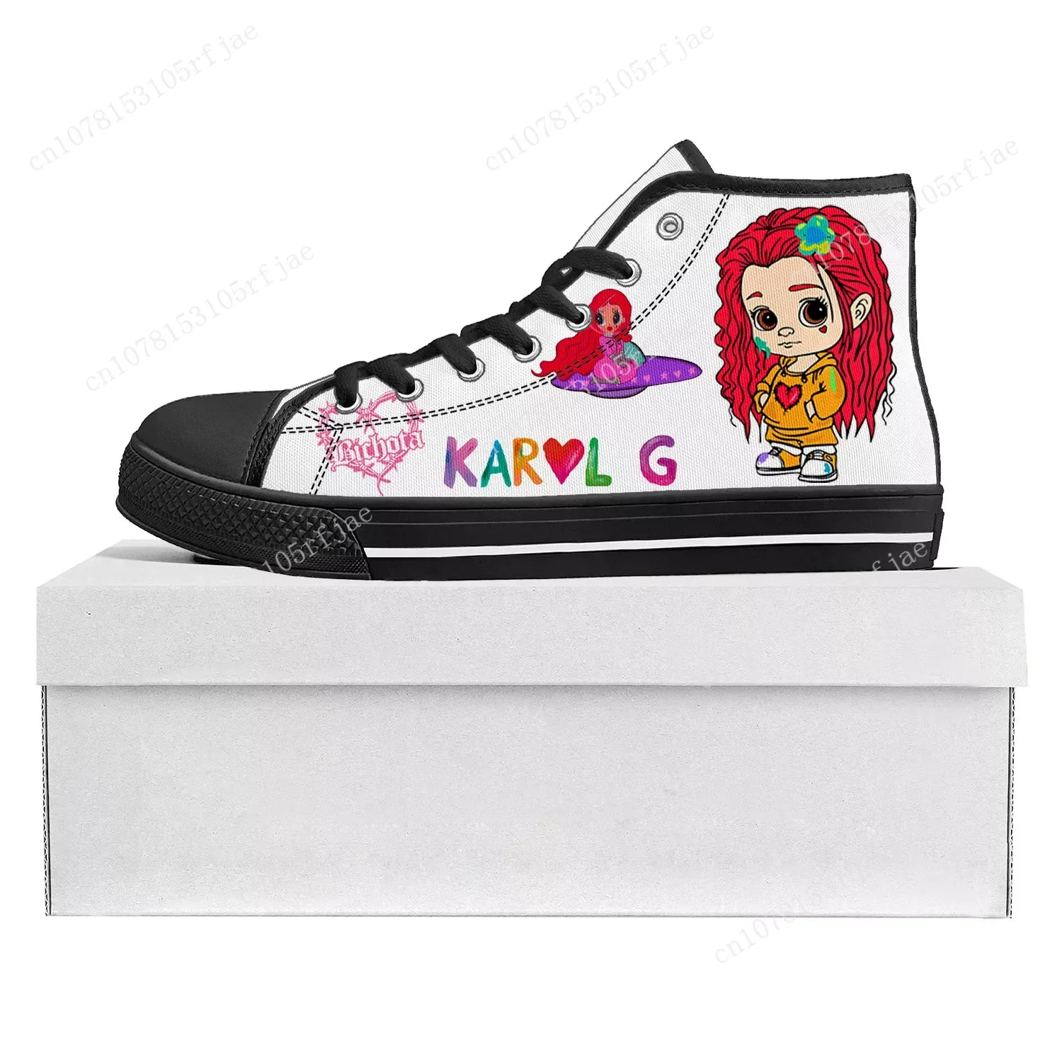 Karol G Singer Printed High Top High Quality Sneakers Mens Womens Teenager Canvas Sneaker Casual Couple Shoes Custom Shoe Black