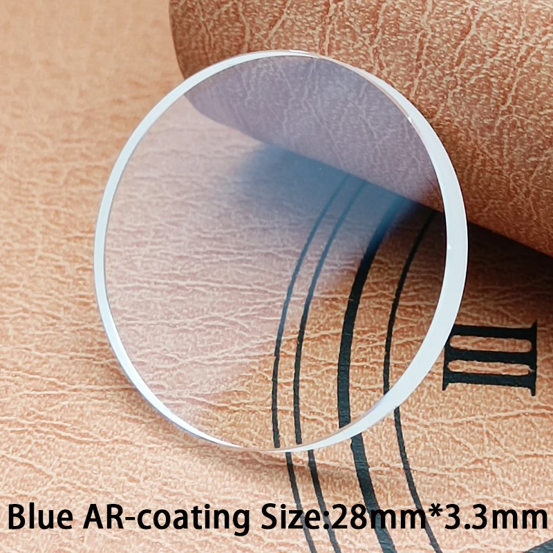 Piezas de Repuesto de cristal plano de zafiro de reloj, accesorios de reloj recubiertos de AR azul/rojo/claro, piezas de módulo de repuesto de espejo, 28x3,3mm