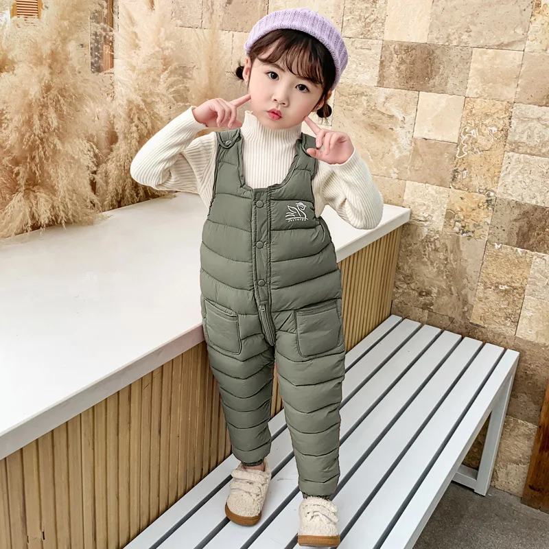 2024 New Winter Baby Girls Jumpsuits Keep Warm Fashion Ski Down Boys Overalls Autumn Thicken Girls Pants 1-5 Years Kids Clothes