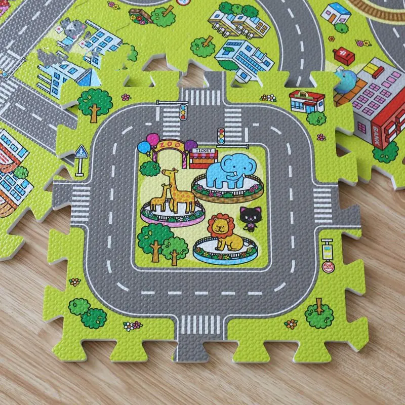 Baby Traffic Activities Puzzle Mat, Baby Play Mats, Game Mats, Tatame Crawling, Floor Noise Mat, 9pcs