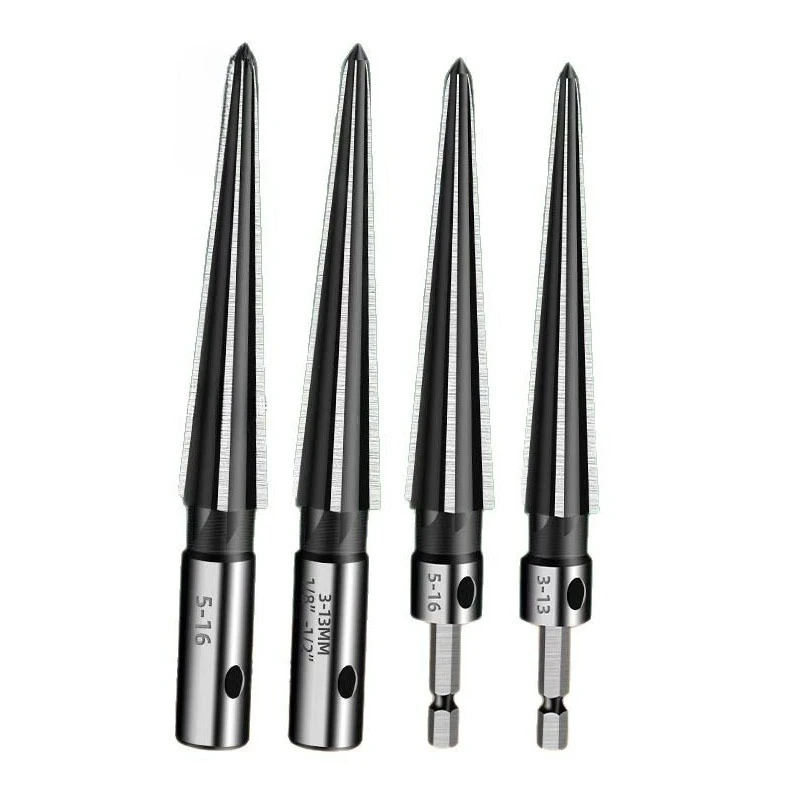 

3-13/5-16 mm T Handle Taper Reamer Set,6 Fluted Chamfer Reaming Guitar Bridge Pin Hole Handle Tapered Reamers Woodworker Tool