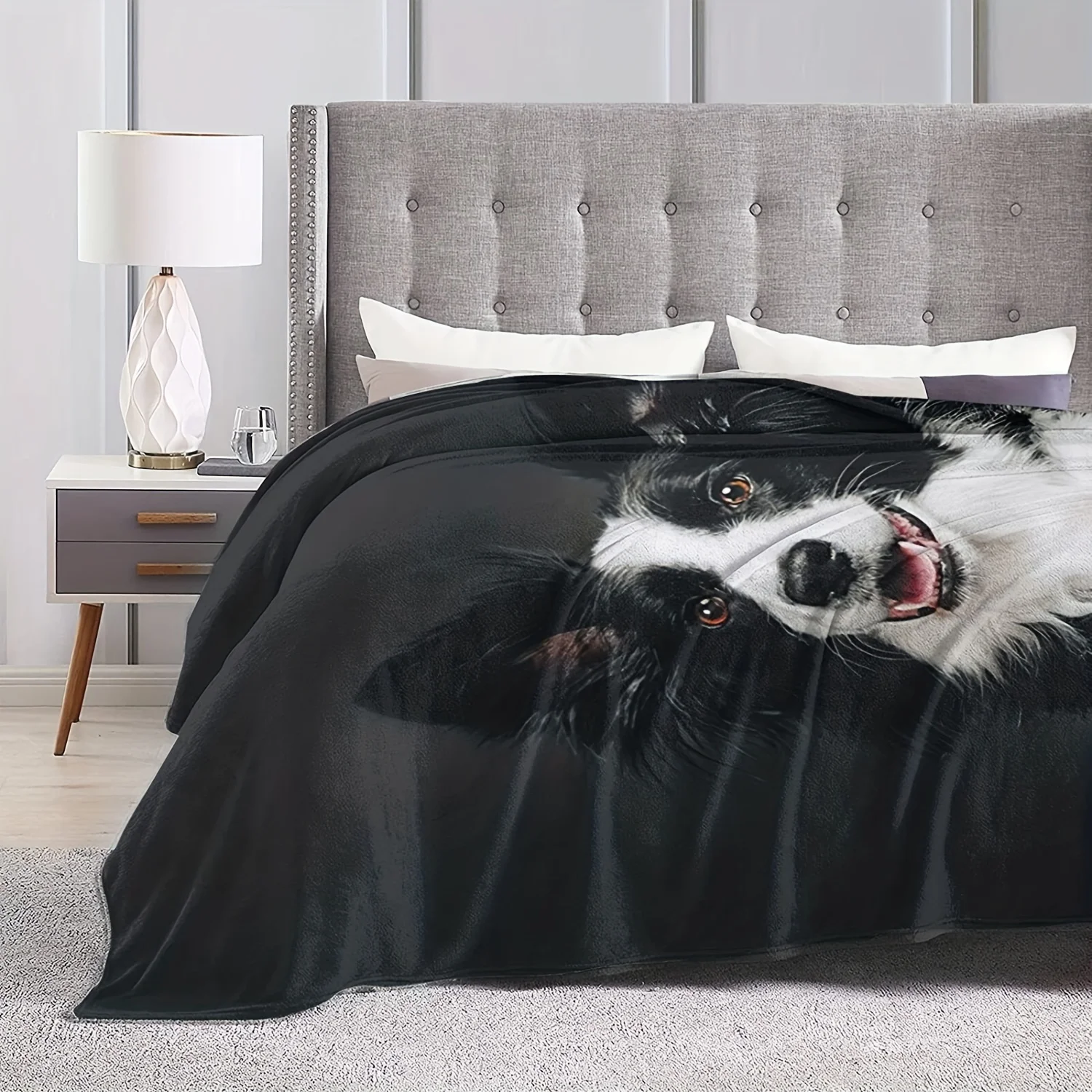 1pc Cute Shepherd Dog Print Flannel Blanket, Soft Comfortable Throw Blanket Nap Blanket For Travel Sofa Bed Office Room Decor, B