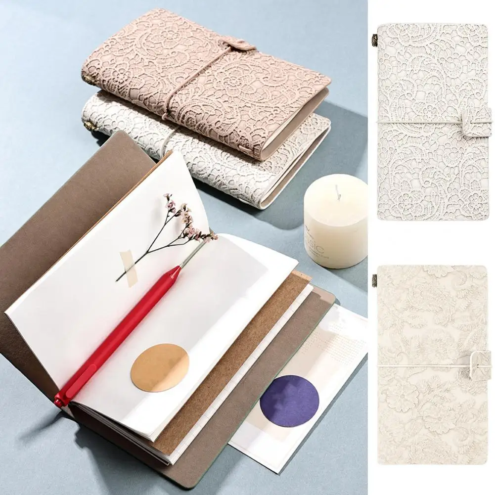 ヴィンテージエンボスクラフトトラベルノートブック、3Dレースカバー、交換可能なジャーナル、スクラップブック、日記、学用品、a6