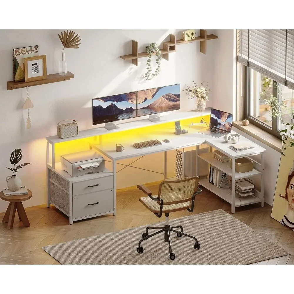 L Shaped Desk with File Drawer, 66