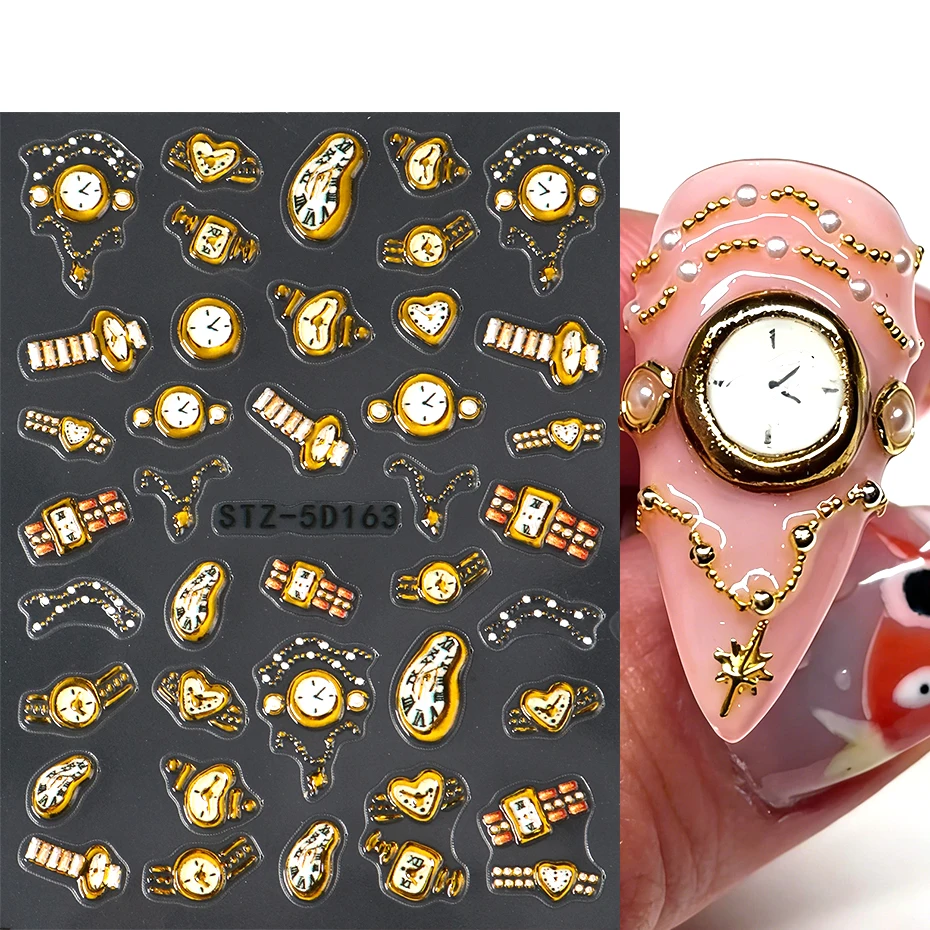 2 Buah Stiker Kuku Jam Emas 3D - 3D Printing Watch ulasan dan harga