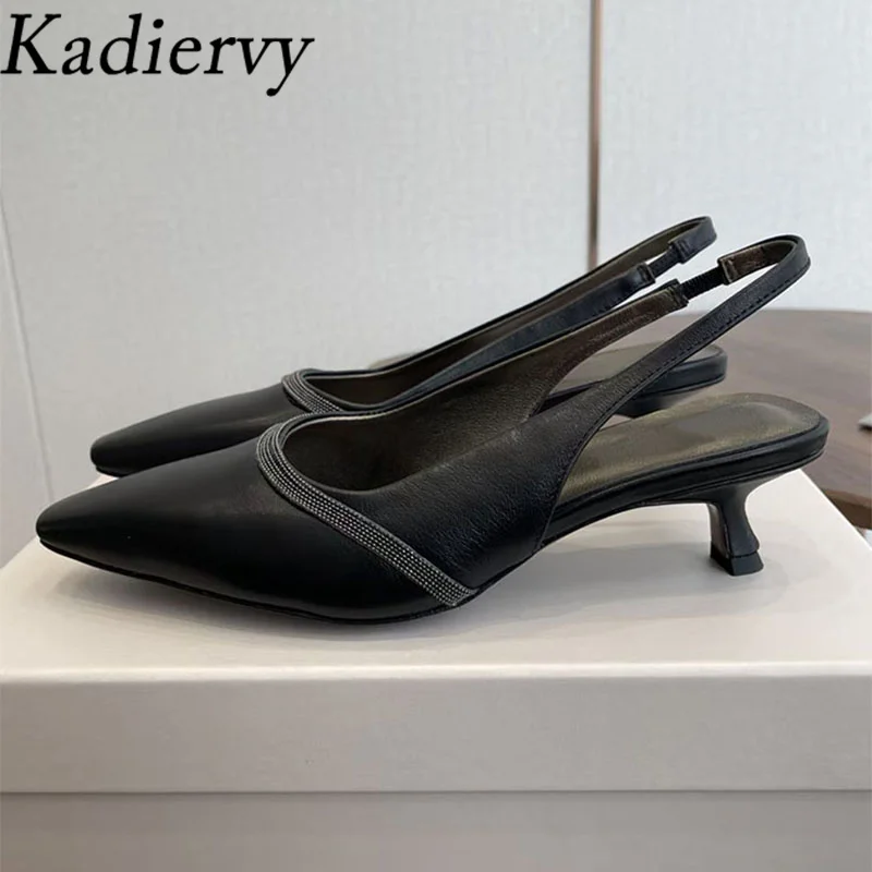 

Spring Women Pumps Small Square Toe Suede Leather Kitten Heels Shoes Woman String Bead Slingbacks High Heels Women's Shoes