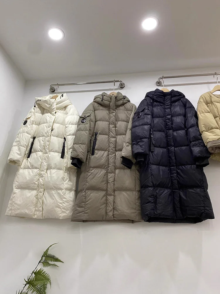 Unisex-Temperament, lange Overknee-Daunenjacke mit Kapuze für den Winter 2022, neue warme und bequeme Jacke in koreanischer Version