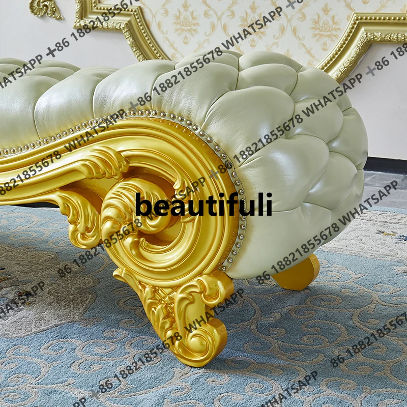 European style bedside stool bedroom solid wood soft bag husband and wife bed changing shoes leather small sofa bench