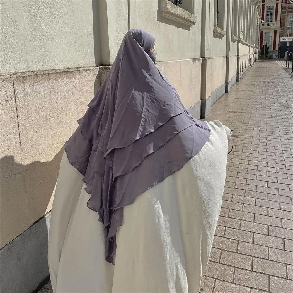 Ropa de oración con capucha Eid Abaya, Hijab musulmán Khimar Ramadán largo de 3 capas, Tops sin mangas de Turquía, ropa islámica modesta, Niqab