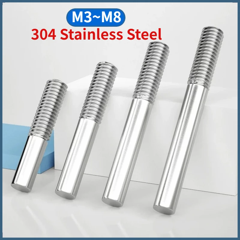 M3 M4 M5 M6 M8 304 Stainless Steel Single End Thread Rod Headless Stud Bolts Screw Tooth Stick Single Head Threaded Bar