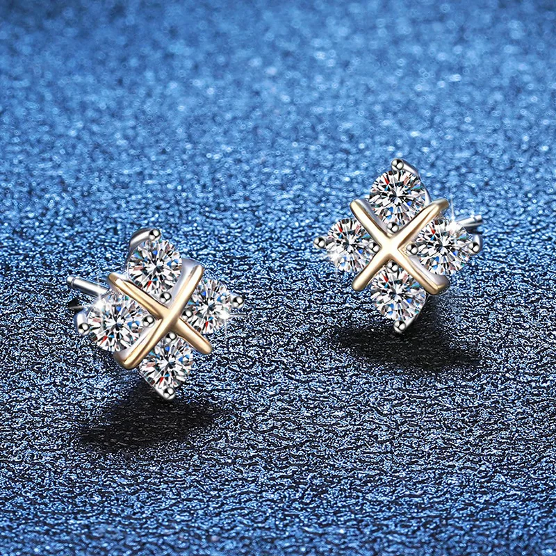 D Color Moissanite Earrings Light Luxury T Family Full Diamond Cross Fashion 80 Points Moissanite Earrings Platinum PT950 Mark