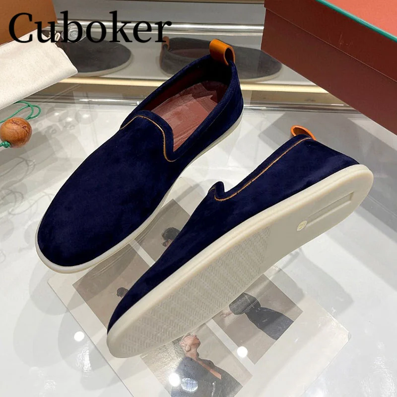 2023 Runway Brand New Men Flat Causal Shoes Kidsuede Round Toe Male Loafers Slip-on Spring Summer Outside Walking Shoes for Men