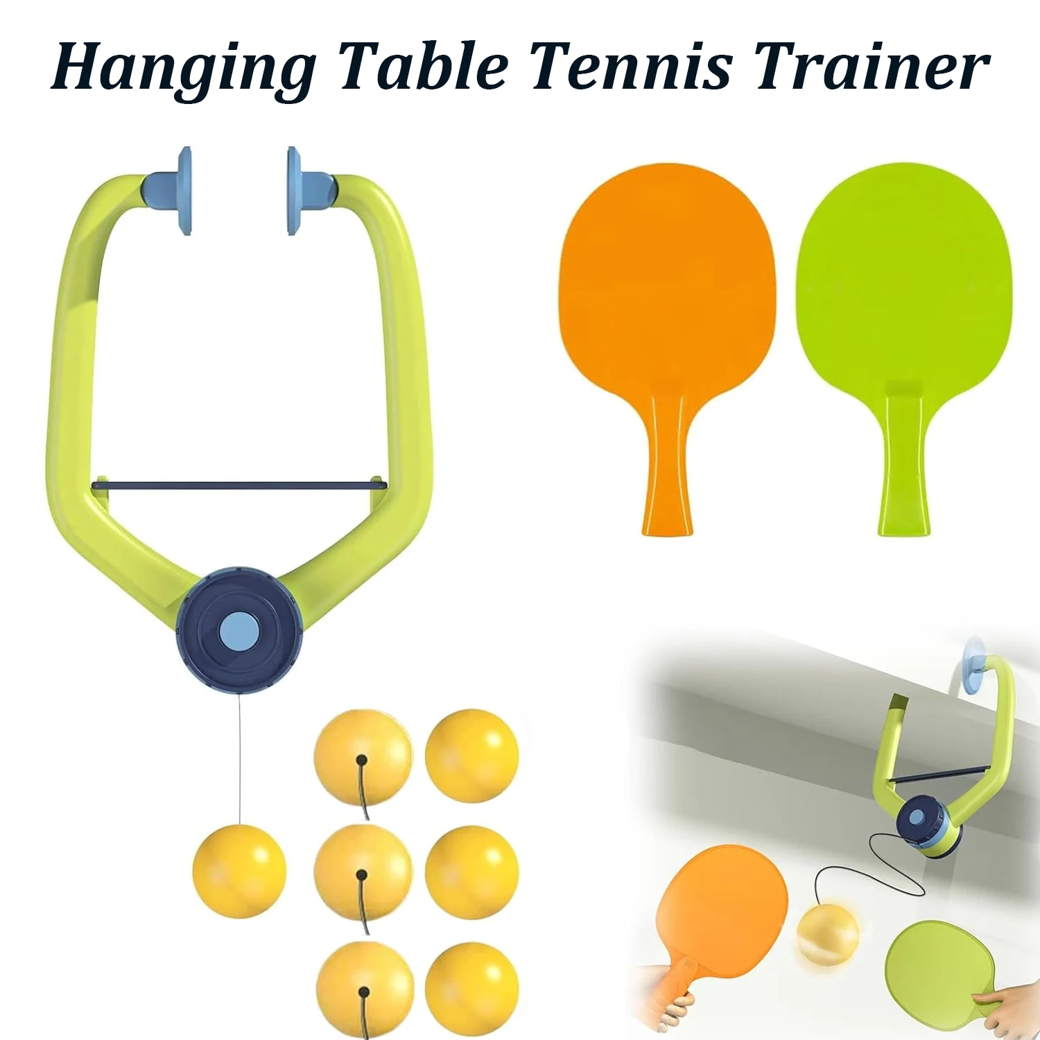 Juego de entrenamiento de tenis de mesa colgante, pelota de Ping Pong portátil con bolas de Ping Pong y paleta, entrenador ajustable para interiores