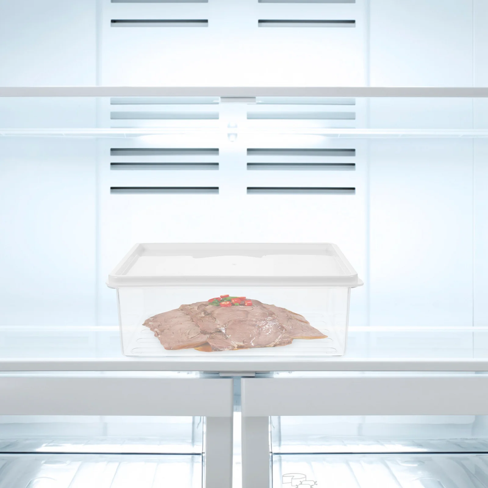 

1pc Meat Storage Box Transparent For Refrigerator Bacon Saver Clear Pe Material Stackable Food Container Kitchen Organizer
