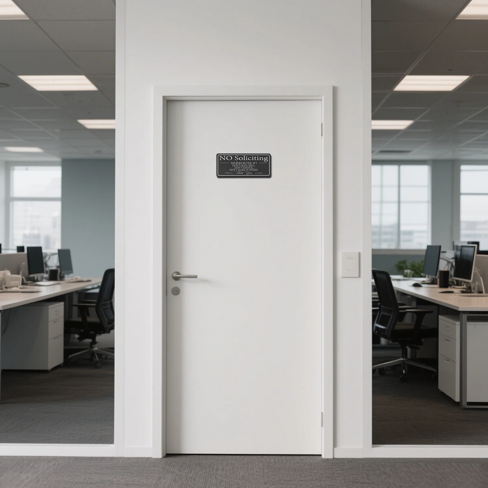 

No Soliciting Door Sign Acrylic Black Self-Adhesive Waterproof Minimalist Office Home Sign Door Stickers Signs for Office