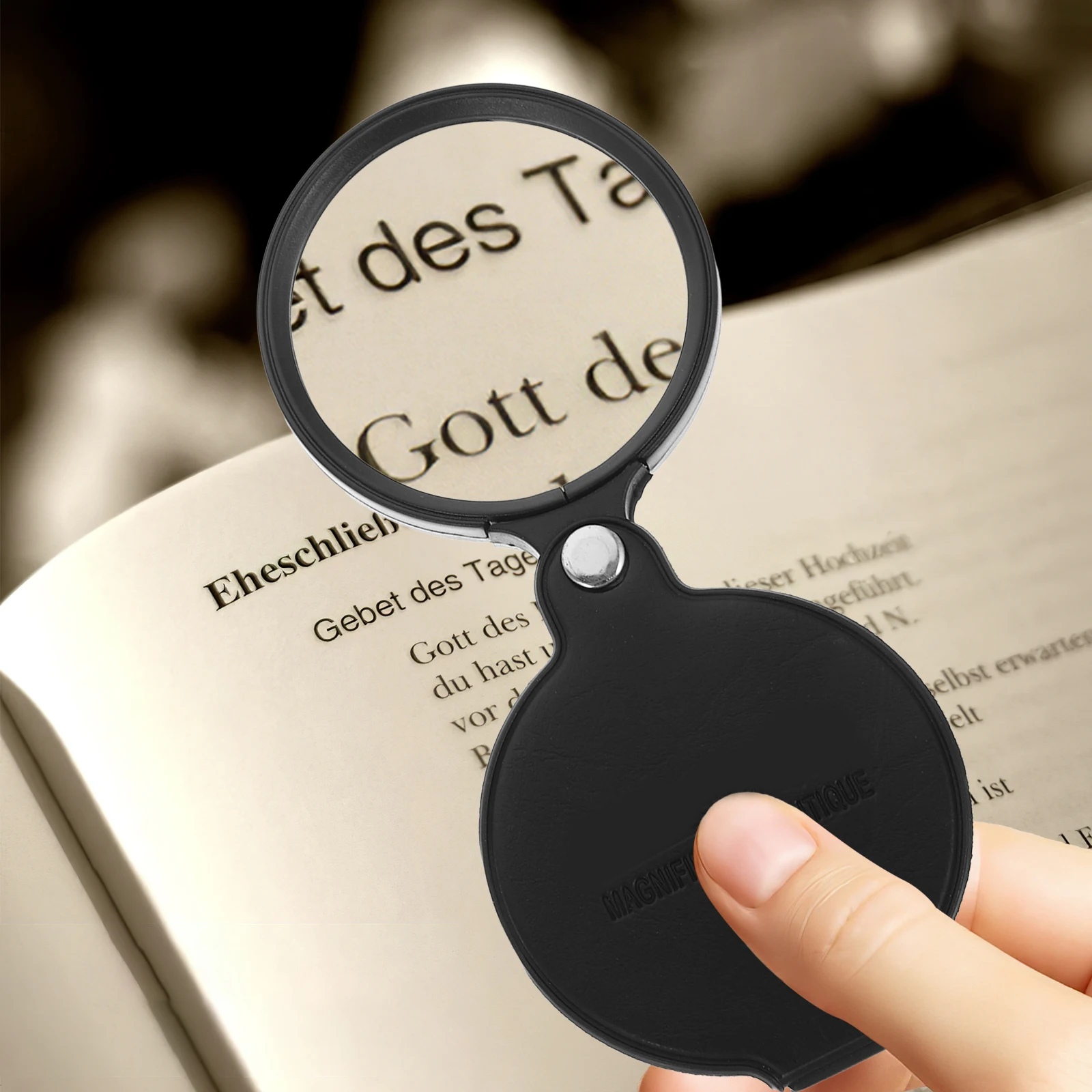 

Folding Magnifying Glass 10x Portable Ergonomic Handle Handheld Magnifier for Reading Jewelry Repair Outdoor Use