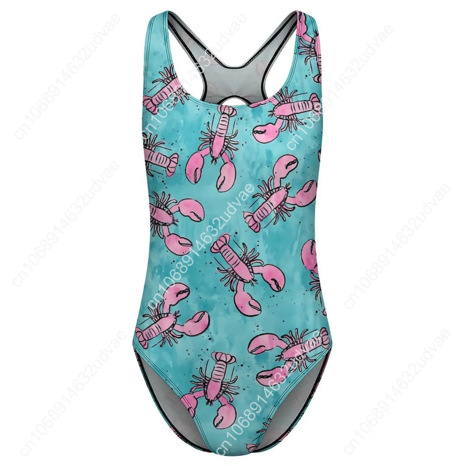 Lobsters พิมพ์ชุดว่ายน้ําสีชมพูและสีฟ้า One Piece ชุดว่ายน้ํา Push Up Monokini ง่ายเซ็กซี่วันหยุดว่ายน้ําพิมพ์ชุดชายหาด