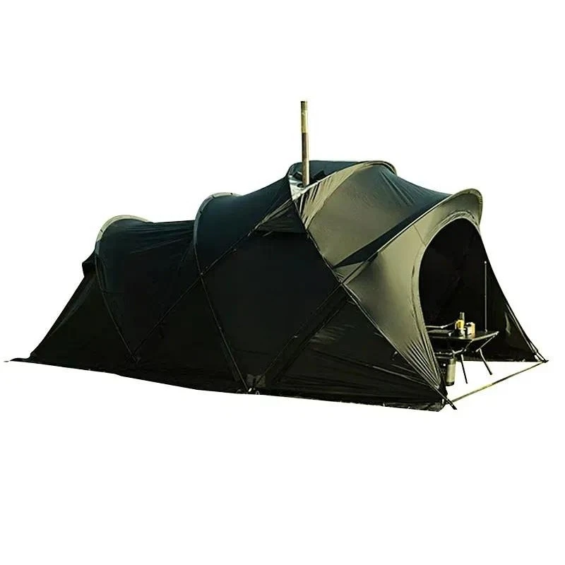 Waterproof Raised Dome Tent with Chimney Mouth Black Coated Nylon Outdoor Camping Equipment for Hiking Backpacking